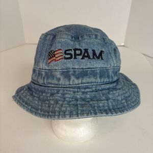 Vintage Spam Denim Bucket Hat, Blue, Beachcomber, Logo, Large/XL